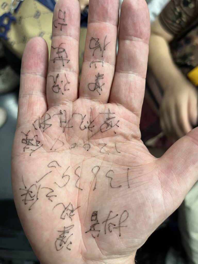 Während der Fahrt hat eine nette Chinesin mir meine Hand beschrieben - ich kann leider nicht lesen, was es heißt.